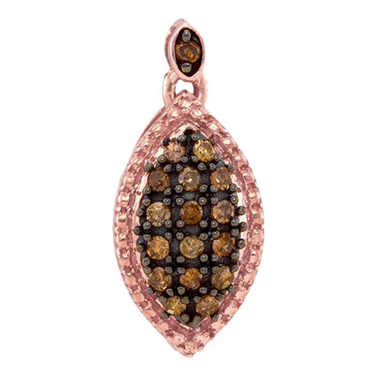 10k Rose Gold Round Brown Diamond Oval Cluster Pendant 1/5 Cttw