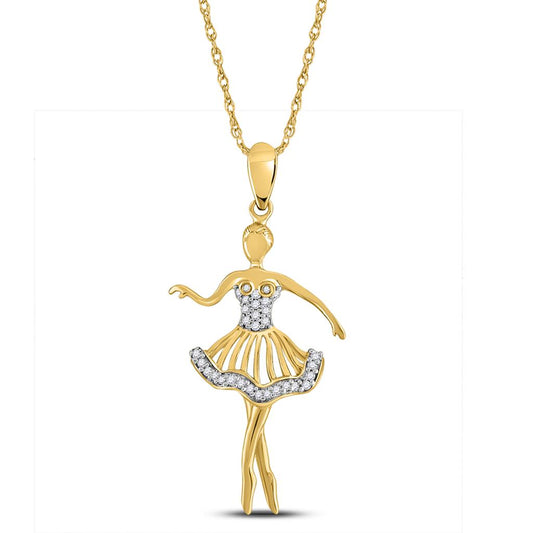 10kt Yellow Gold Round Diamond Ballerina Dancer Fashion Pendant 1/10 Cttw