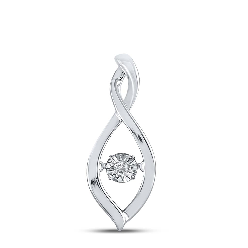 14k White Gold Round Diamond Moving Twinkle Solitaire Pendant .03 Cttw