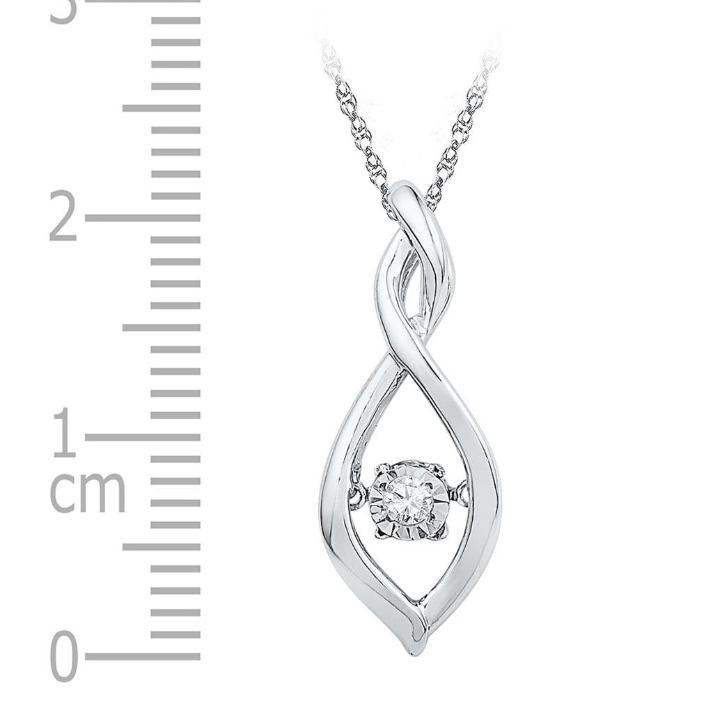 14k White Gold Round Diamond Moving Twinkle Solitaire Pendant .03 Cttw