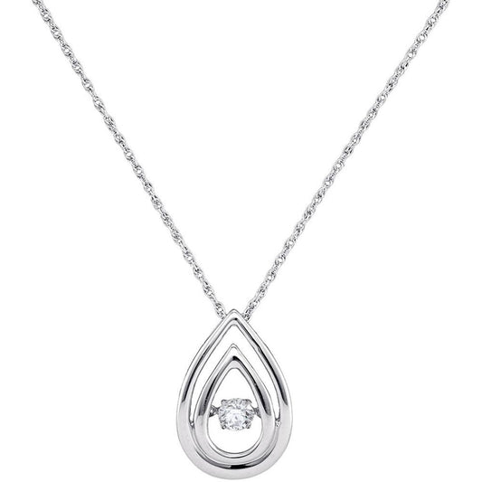 14k White Gold Round Diamond Moving Twinkle Solitaire Teardrop Pendant 1/6 Cttw