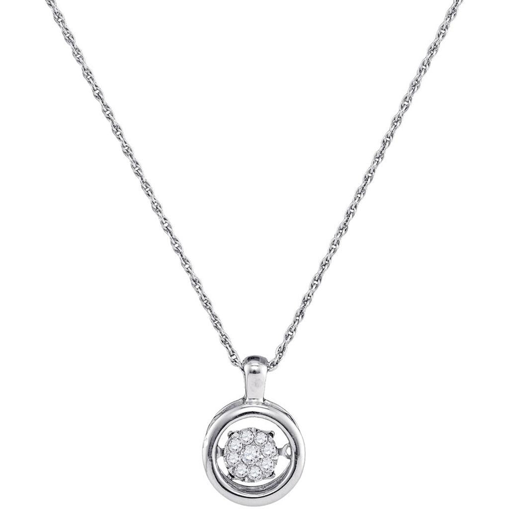 14k White Gold Round Diamond Moving Cluster Pendant 1/4 Cttw