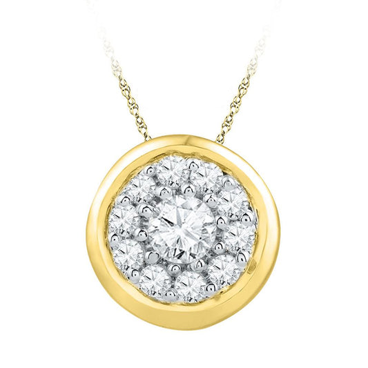 10k Yellow Gold Round Diamond Cluster Pendant 1/4 Cttw