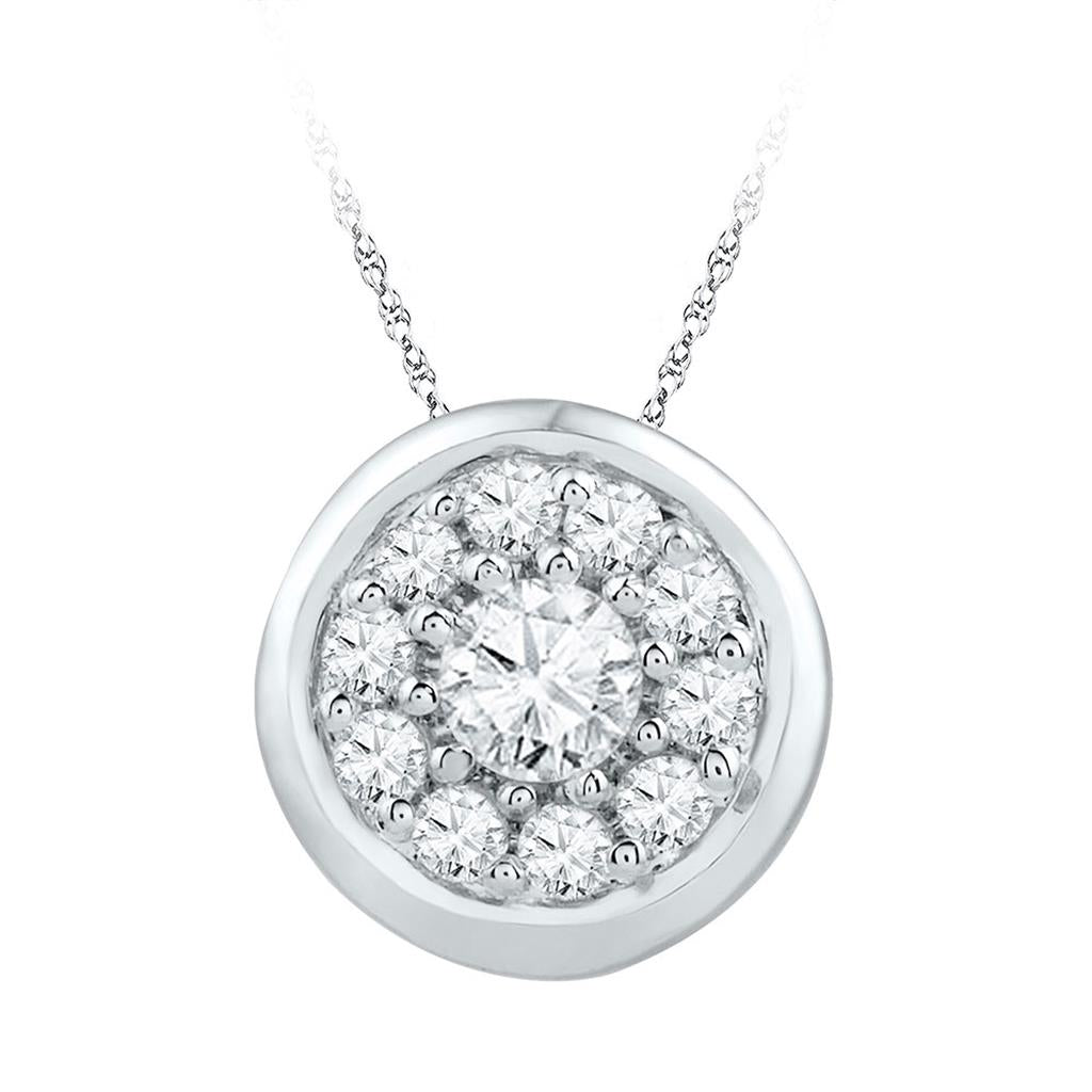 14k White Gold Round Diamond Cluster Pendant 1/4 Cttw