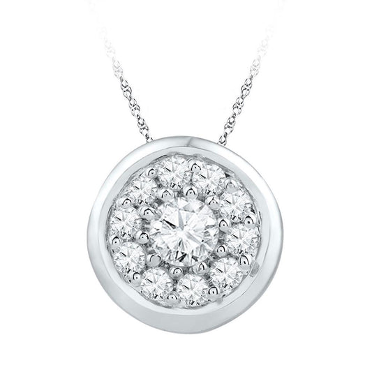 14k White Gold Round Diamond Cluster Pendant 1/4 Cttw