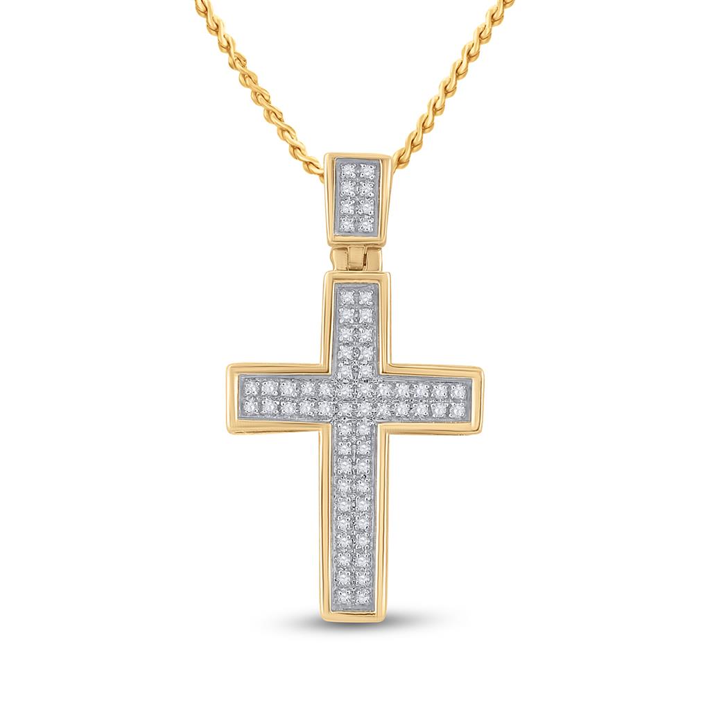 10k Yellow Gold Round Diamond Cross Pendant 1/6 Cttw