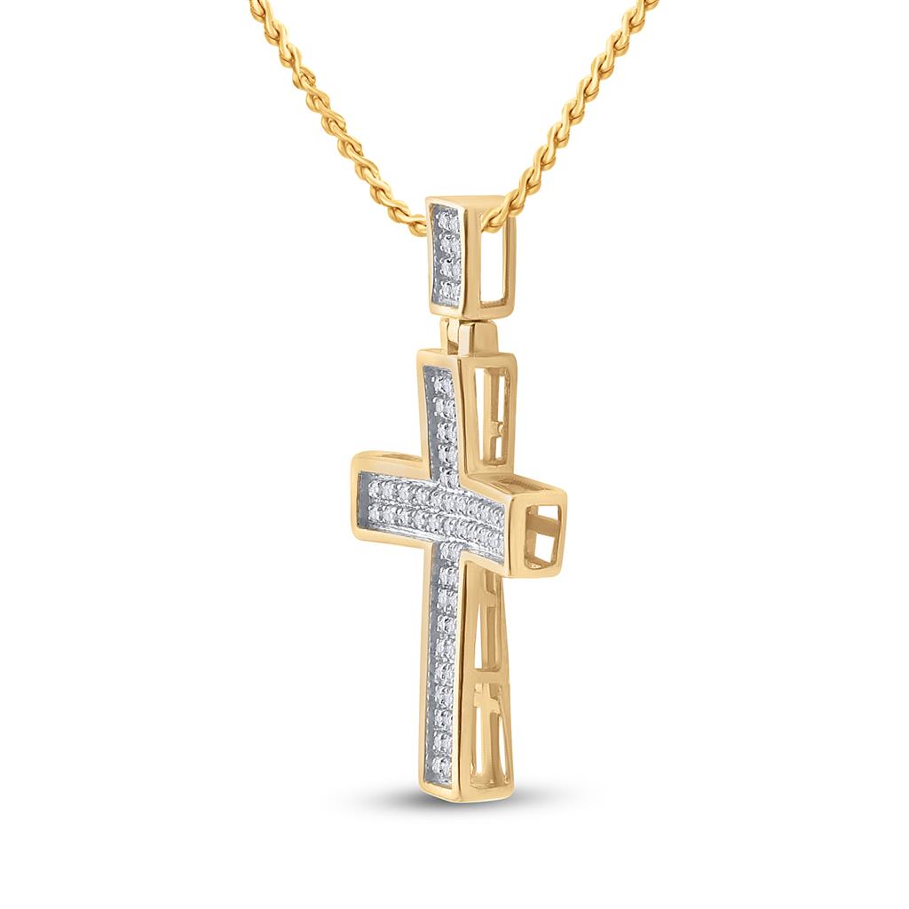 10k Yellow Gold Round Diamond Cross Pendant 1/6 Cttw