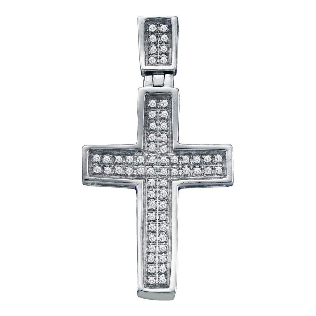 14k White Gold Round Diamond Cross Pendant 1/6 Cttw