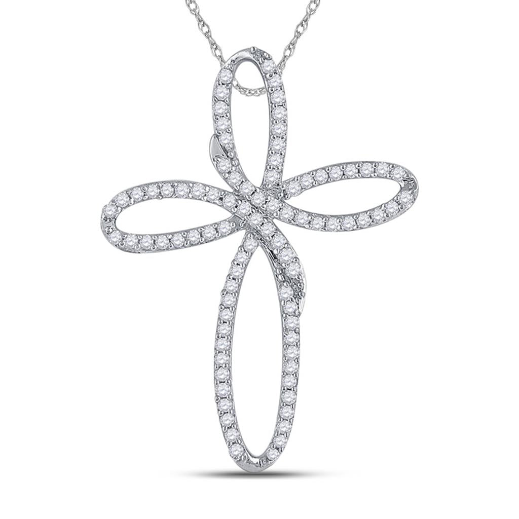 14k White Gold Round Diamond Cross Pendant 1/4 Cttw