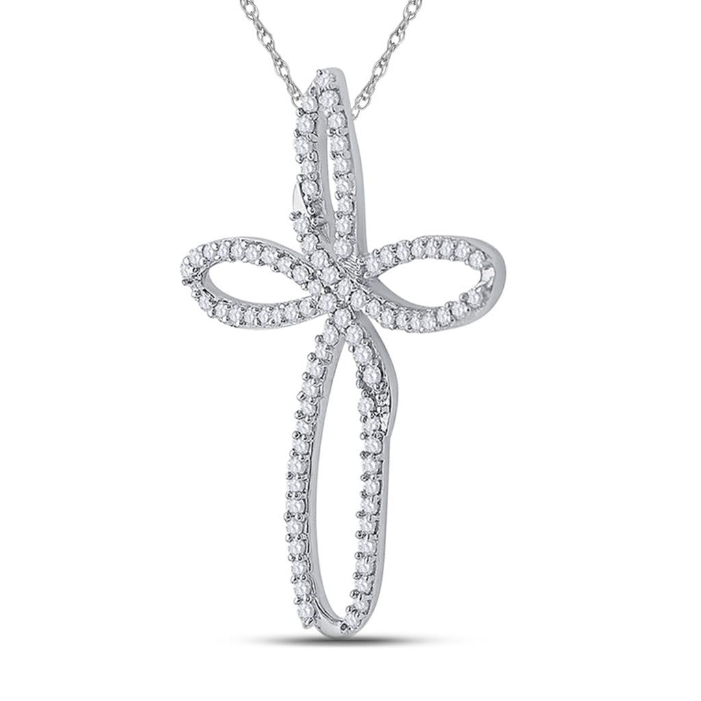 14k White Gold Round Diamond Cross Pendant 1/4 Cttw