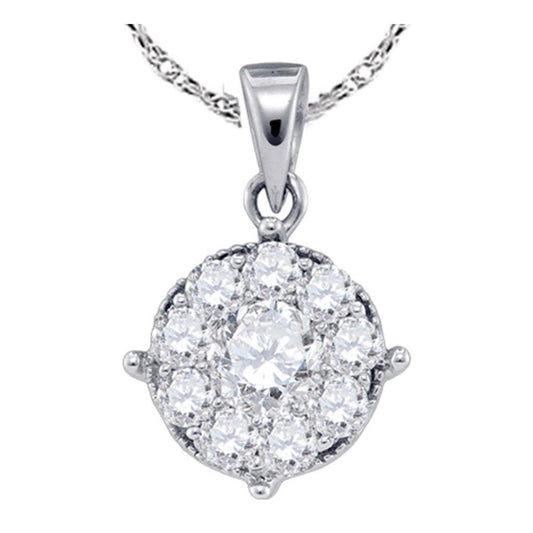 14k White Gold Round Diamond Cluster Pendant 1/4 Cttw