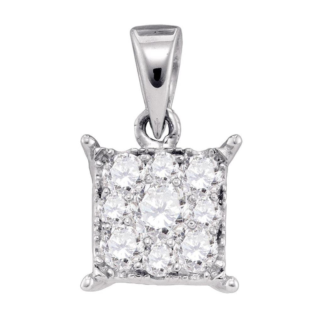 14k White Gold Round Diamond Square Cluster Pendant 3/4 Cttw