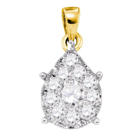 14k Yellow Gold Round Diamond Teardrop Cluster Pendant 1 Cttw