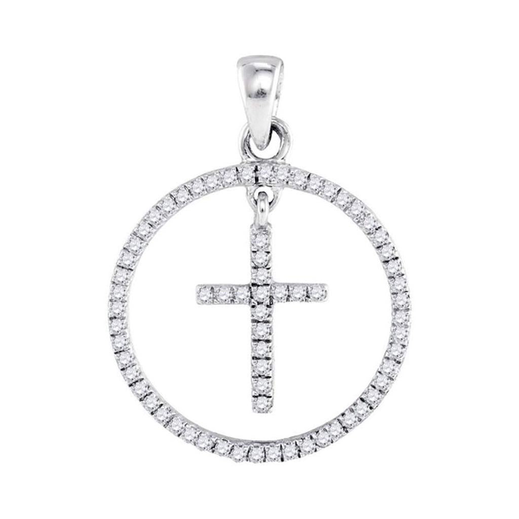 14k White Gold Round Diamond Circle Cross Pendant 1/4 CttwCircle