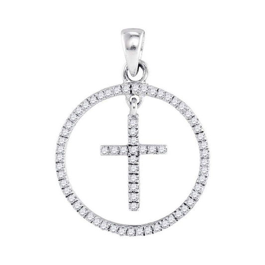 14k White Gold Round Diamond Circle Cross Pendant 1/4 CttwCircle