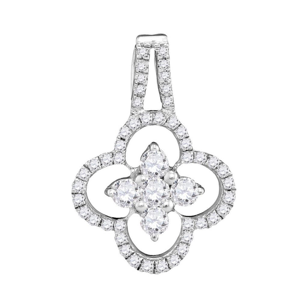 14k White Gold Round Diamond Quatrefoil Cluster Pendant 1/2 Cttw