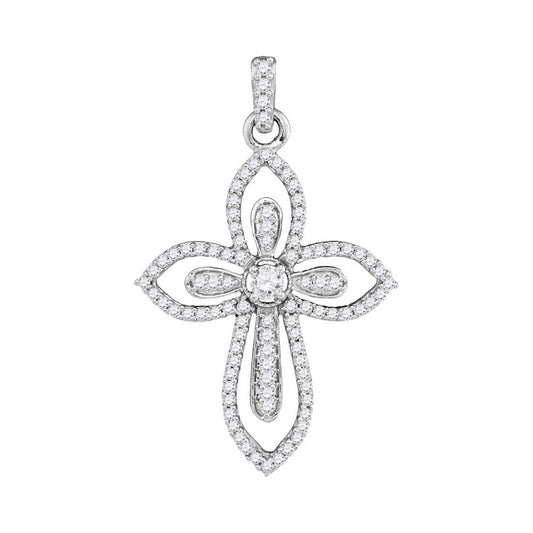 14k White Gold Round Diamond Cross Pendant 1/2 Cttw