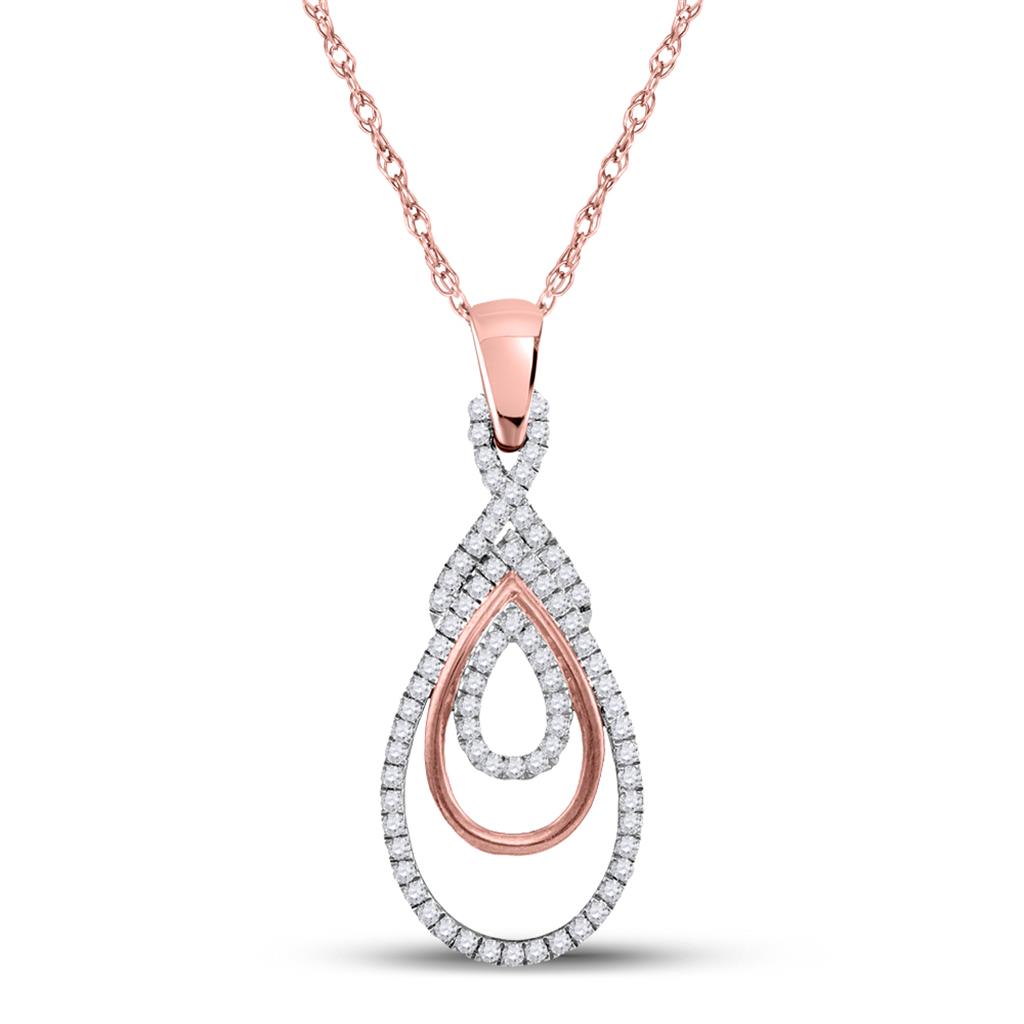 10k Rose Gold Round Diamond Triple Nested Teardrop Pendant 1/4 Cttw