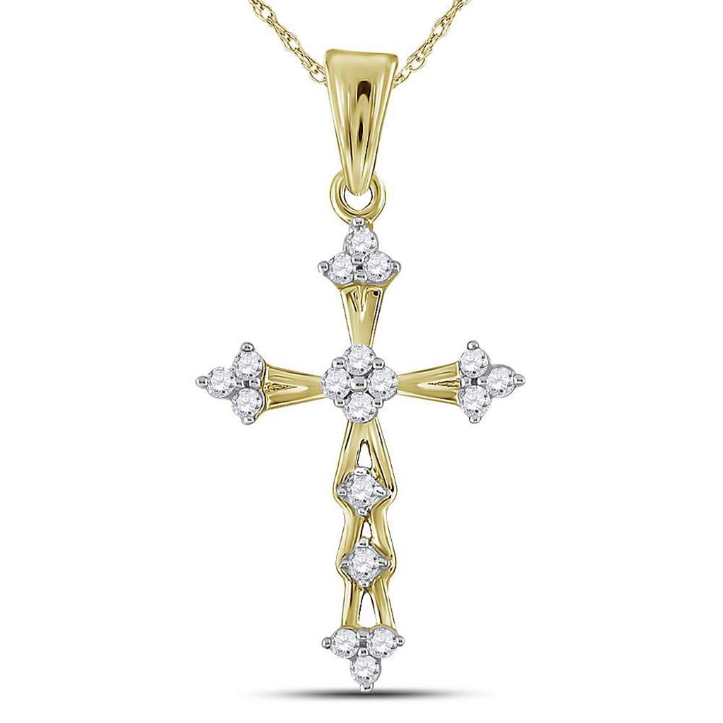 10k Yellow Gold Round Diamond Flared Cross Pendant 1/5 Cttw