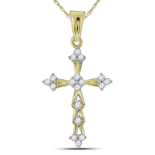 10k Yellow Gold Round Diamond Flared Cross Pendant 1/5 Cttw