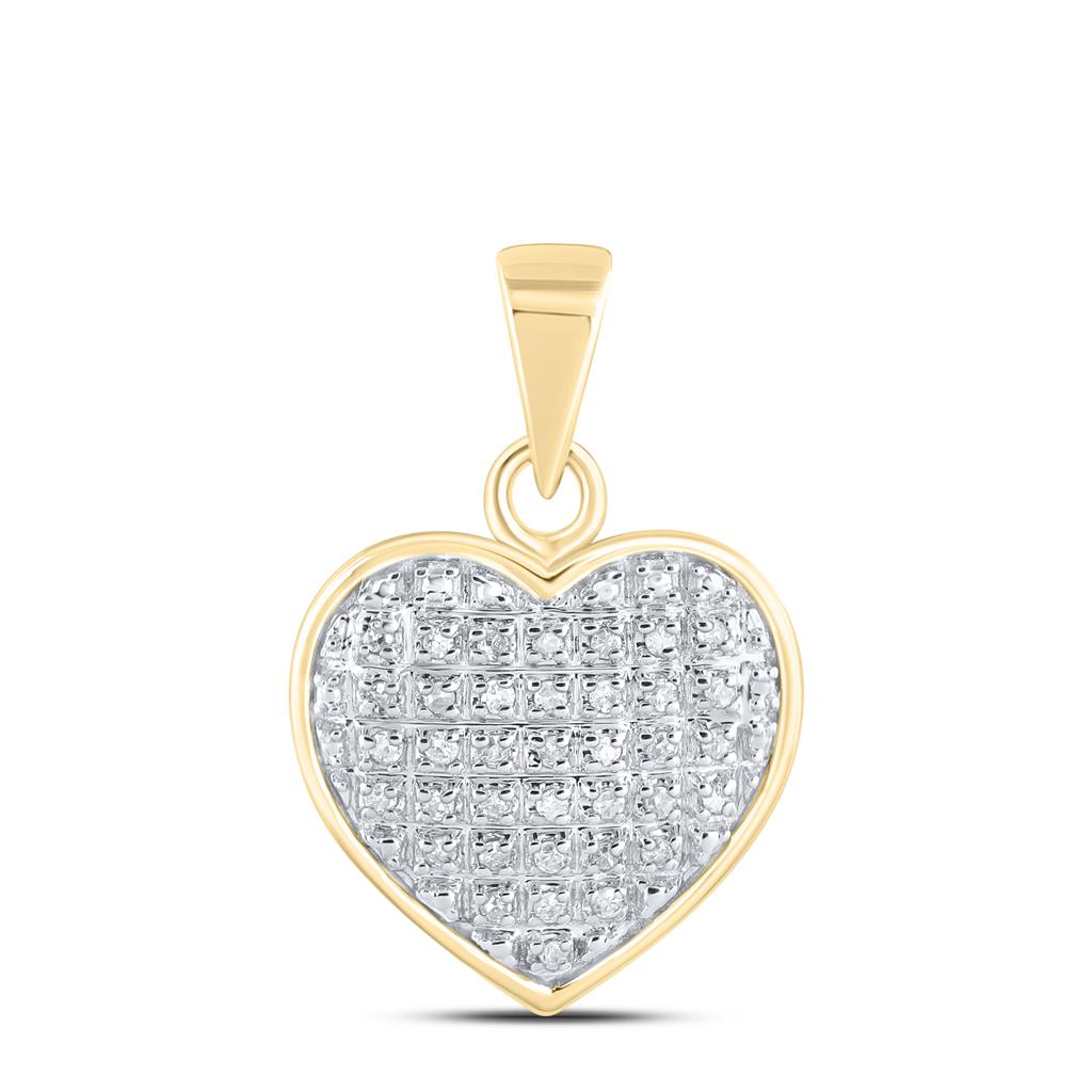 10k Yellow Gold Round Diamond Heart Cluster Pendant 1/10 Cttw