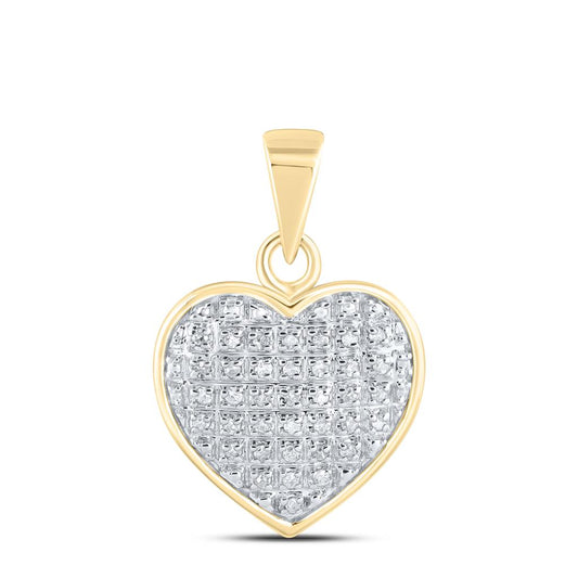 10k Yellow Gold Round Diamond Heart Cluster Pendant 1/10 Cttw