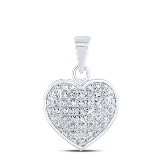 14k White Gold Round Diamond Heart Cluster Pendant 1/10 Cttw