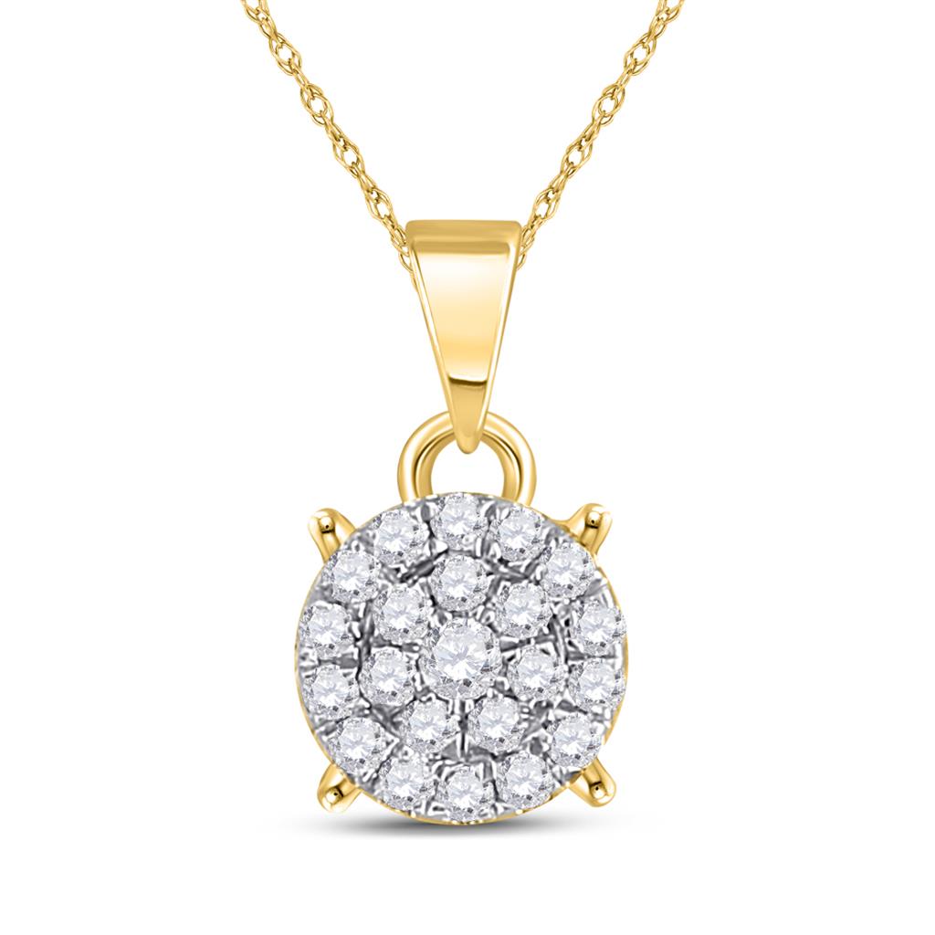 10k Yellow Gold Round Diamond Circle Cluster Pendant 1/6 Cttw