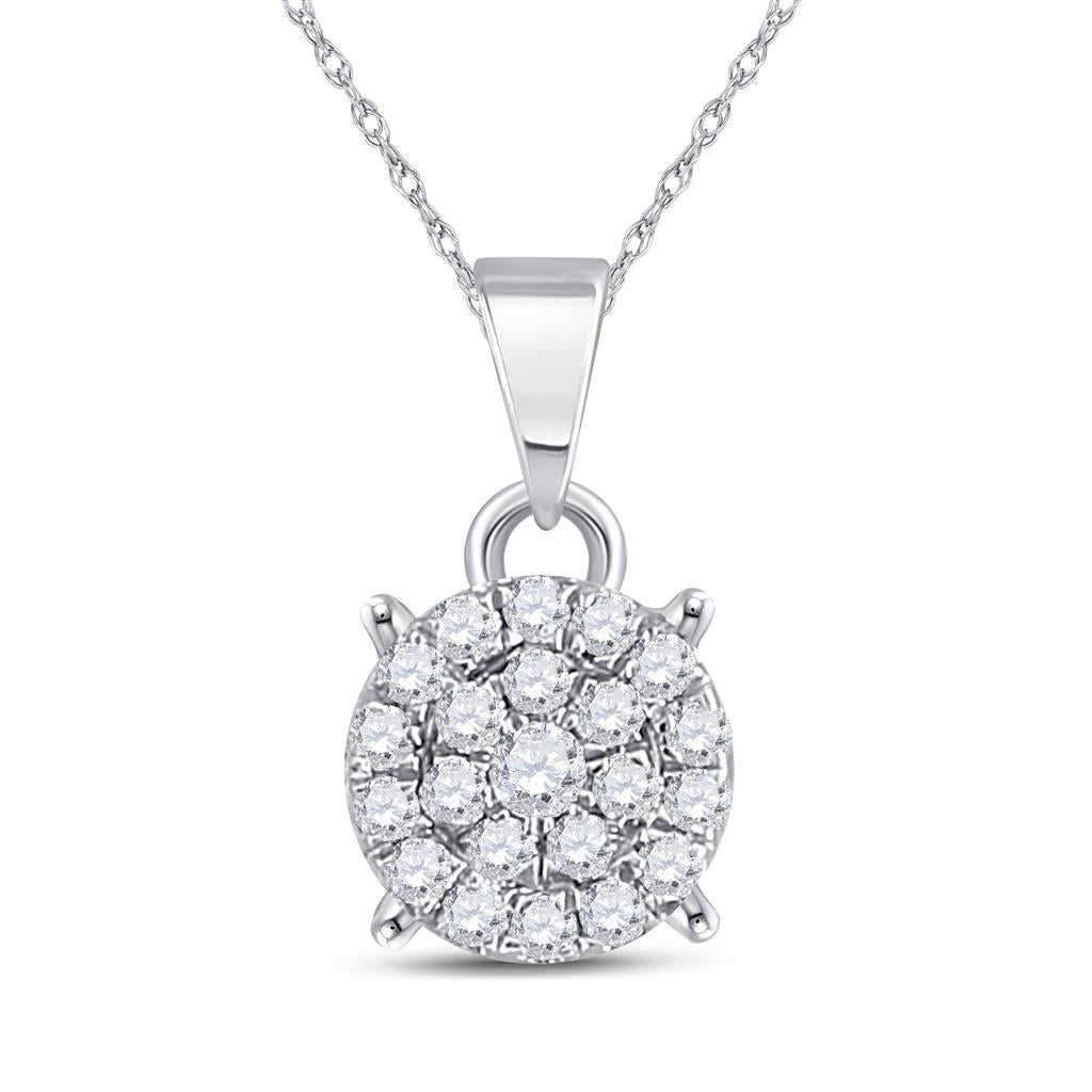 14k White Gold Round Diamond Circle Cluster Pendant 1/6 Cttw