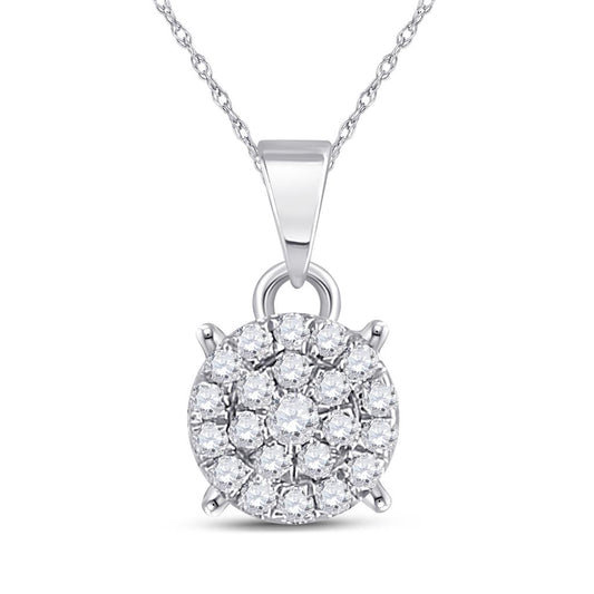 14k White Gold Round Diamond Circle Cluster Pendant 1/6 Cttw