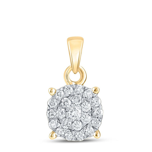 10k Yellow Gold Round Diamond Cluster Pendant 1/4 Cttw