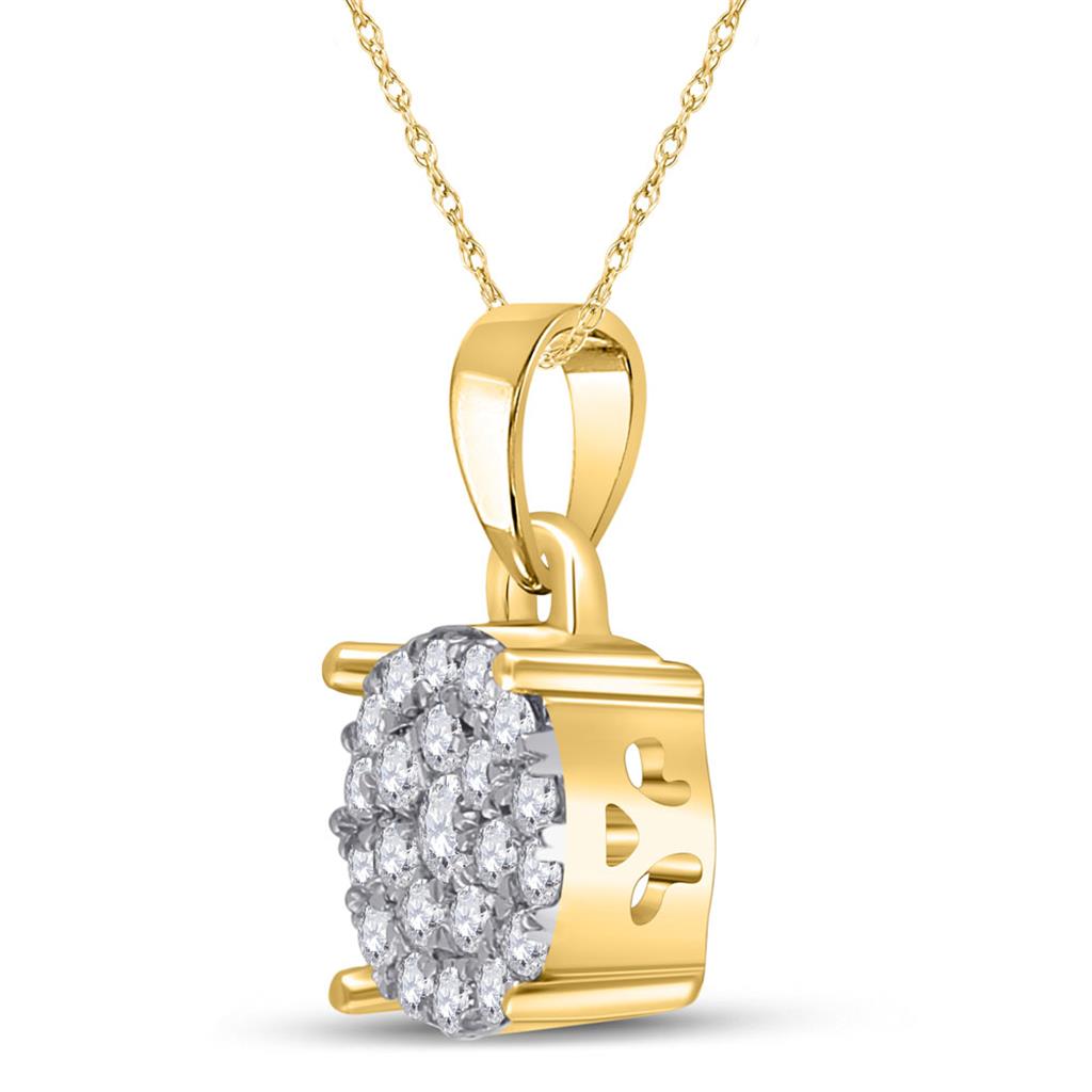 10k Yellow Gold Round Diamond Cluster Pendant 1/4 Cttw