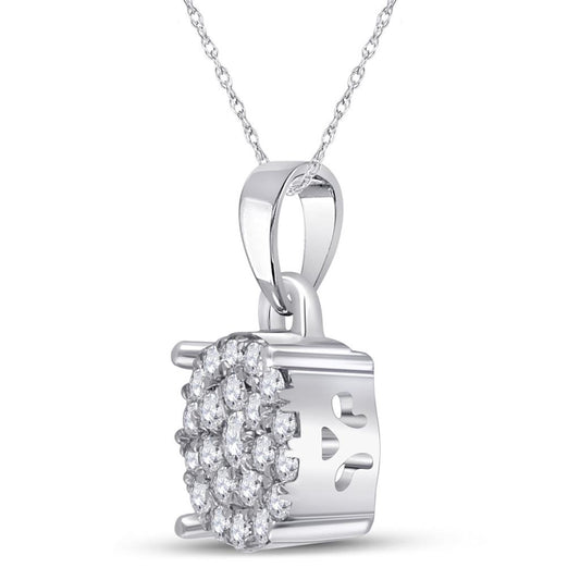 14k White Gold Round Diamond Cluster Pendant 1/4 Cttw