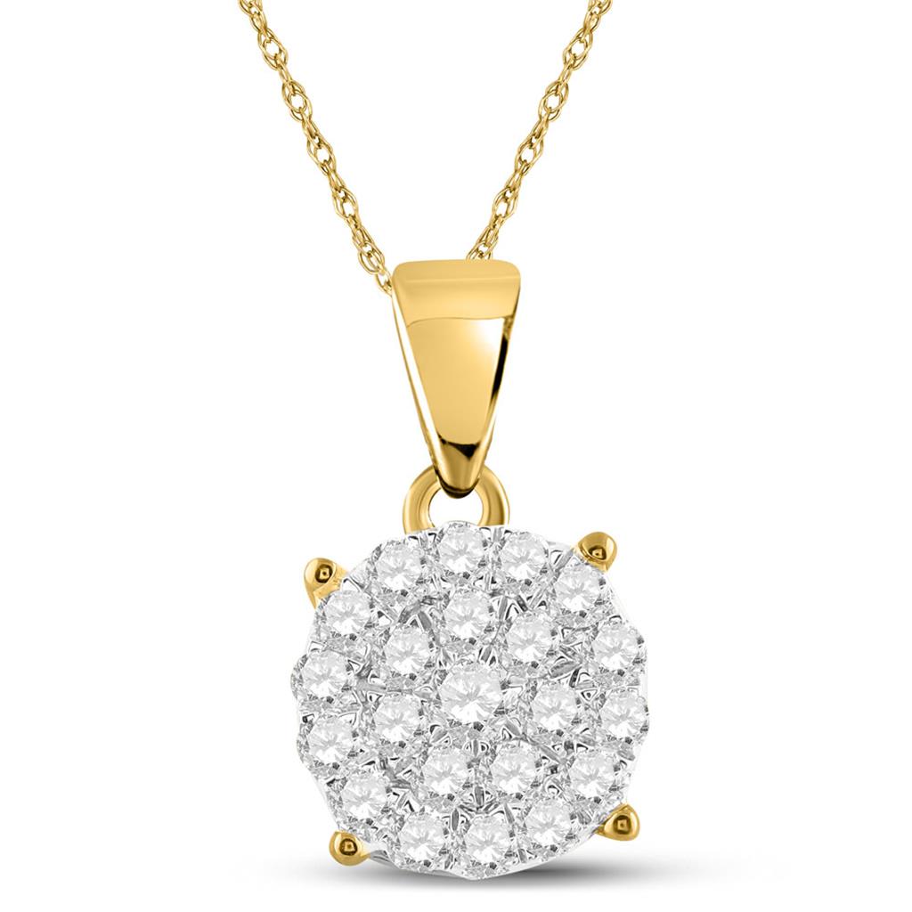 10k Yellow Gold Round Diamond Cluster Pendant 3/4 Cttw