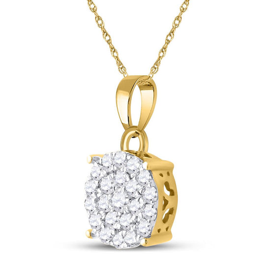 10k Yellow Gold Round Diamond Cluster Pendant 3/4 Cttw