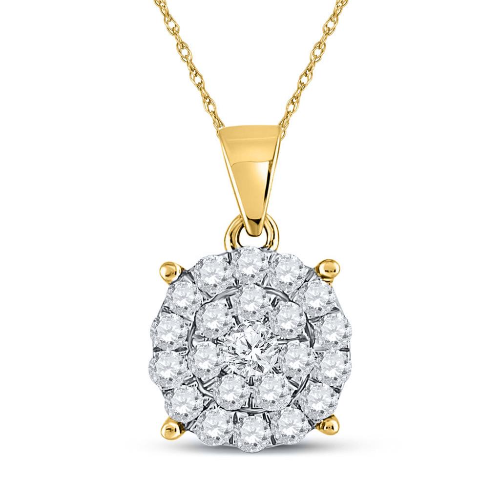 10k Yellow Gold Round Diamond Cluster Pendant 1 Cttw