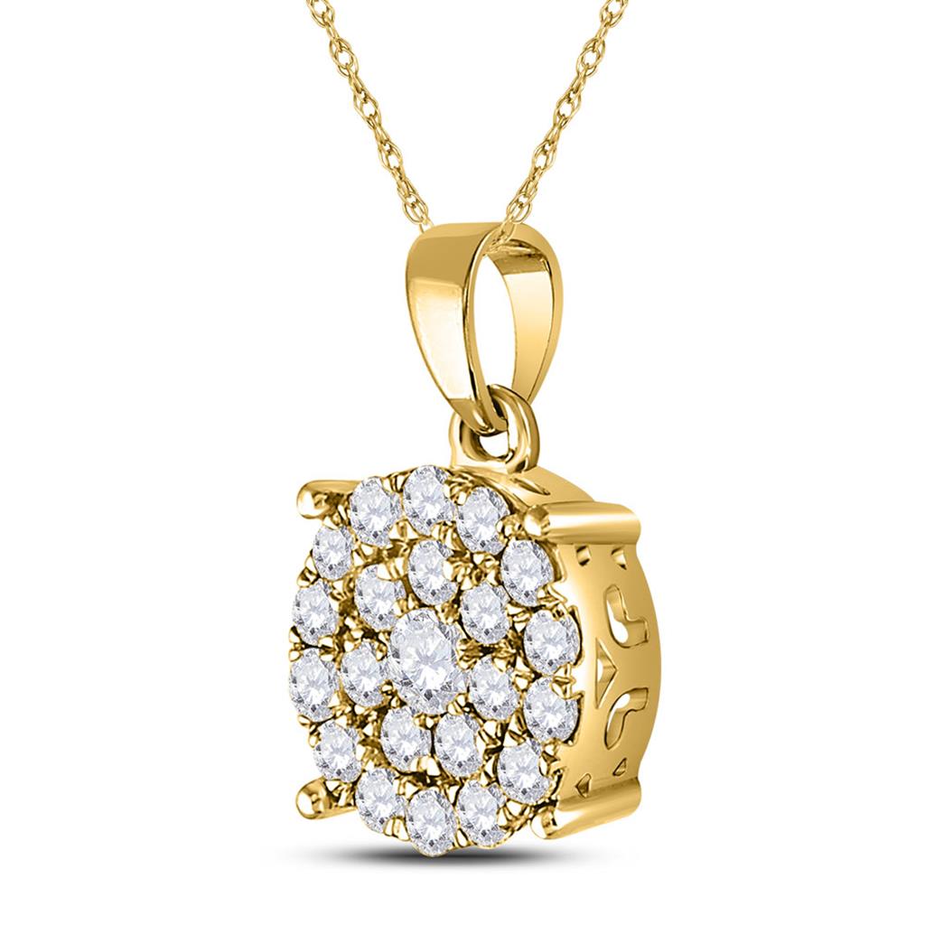 10k Yellow Gold Round Diamond Cluster Pendant 1 Cttw