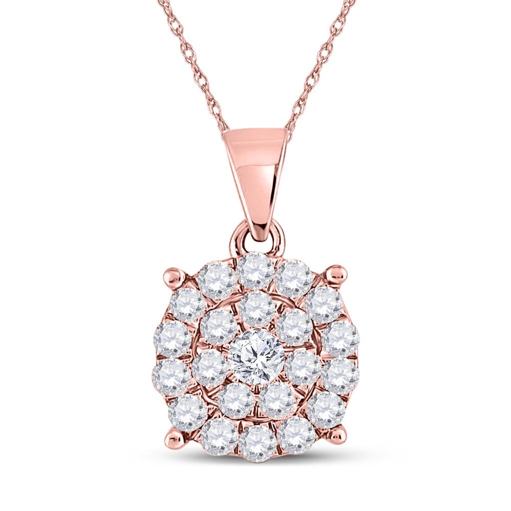 10k Rose Gold Round Diamond Cluster Pendant 1 Cttw