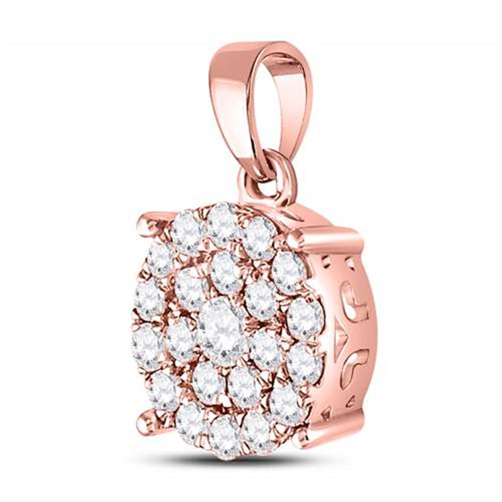 10k Rose Gold Round Diamond Cluster Pendant 1 Cttw