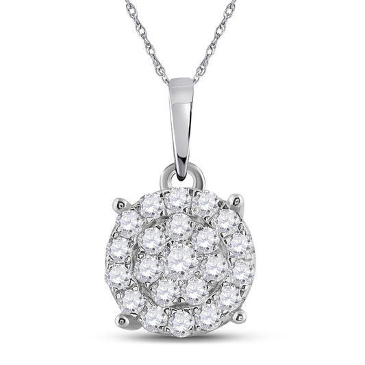 14k White Gold Round Diamond Cluster Pendant 1-1/2 Cttw