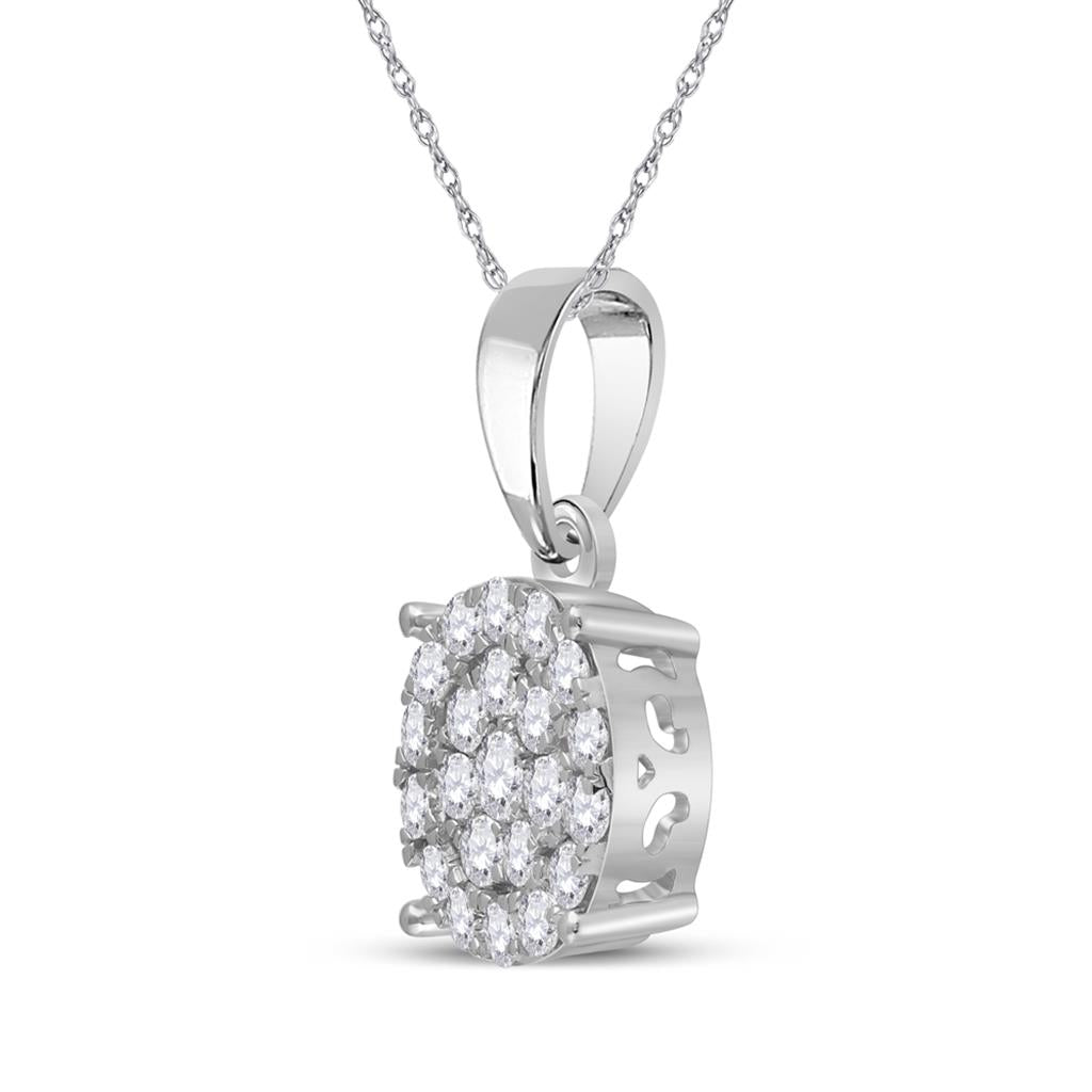 14k White Gold Round Diamond Cluster Pendant 1-1/2 Cttw