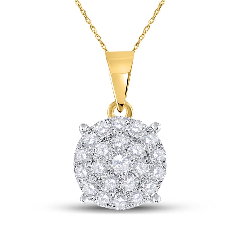 10k Yellow Gold Round Diamond Cluster Pendant 2 Cttw