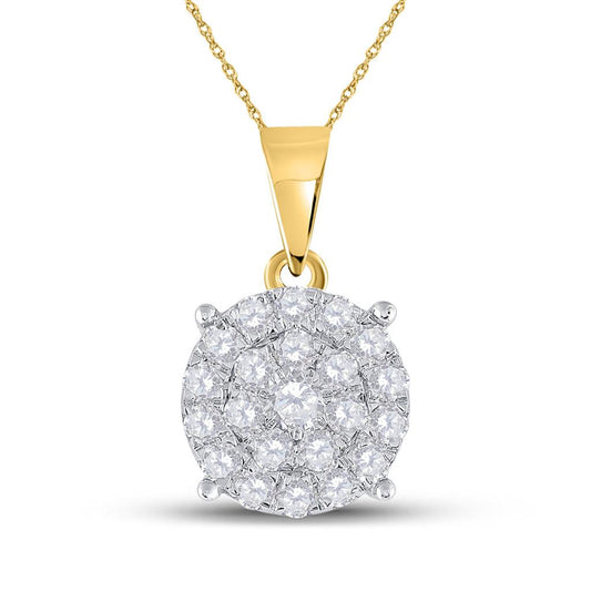 10k Yellow Gold Round Diamond Cluster Pendant 2 Cttw