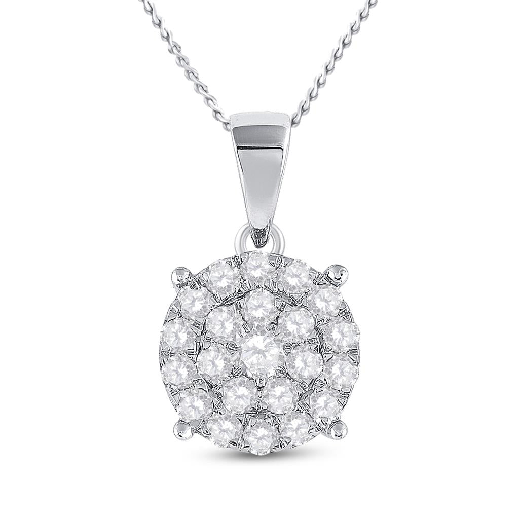 14k White Gold Round Diamond Cluster Pendant 2 Cttw