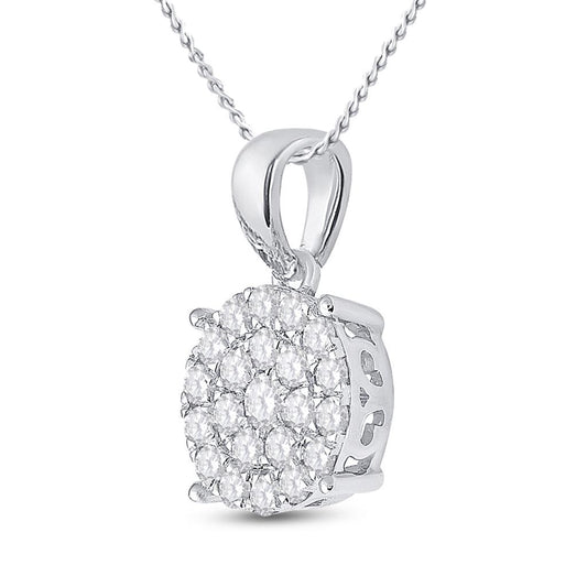 14k White Gold Round Diamond Cluster Pendant 2 Cttw