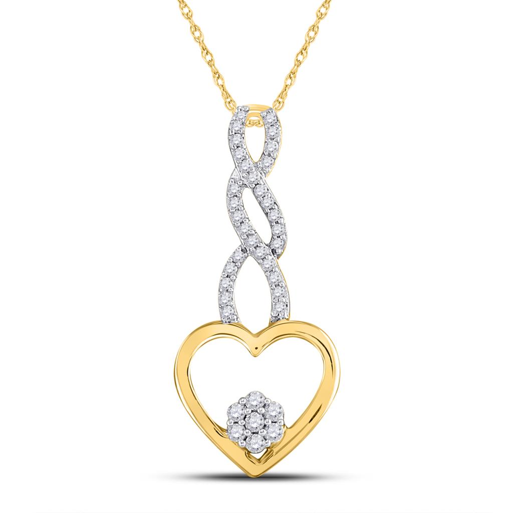 10k Yellow Gold Round Diamond Drop Heart Pendant 1/6 Cttw