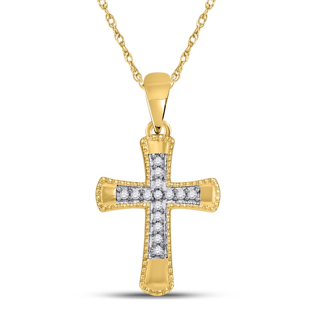 10k Yellow Gold Round Diamond Small Flared Cross Pendant 1/10 Cttw