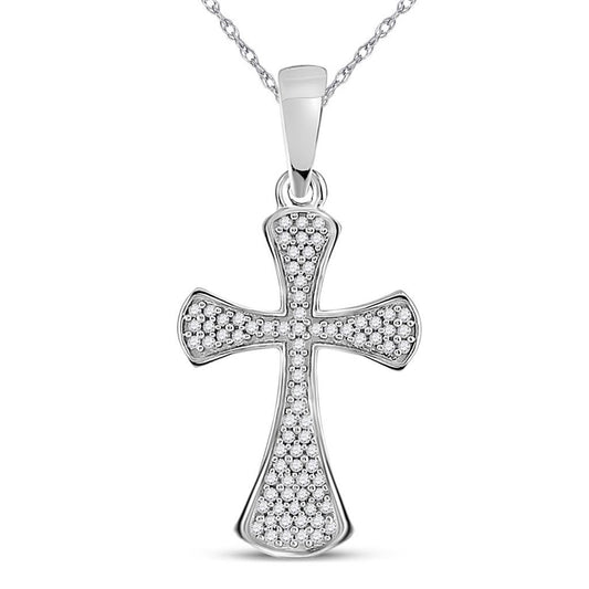 14k White Gold Round Diamond Cross Pendant 1/4 Cttw