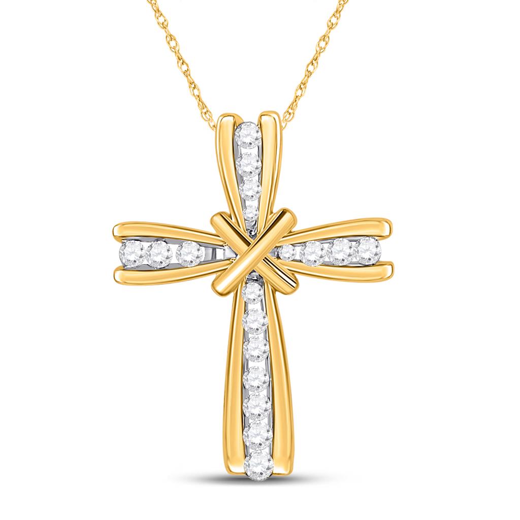 10k Yellow Gold Round Diamond Cross Pendant 1/6 Cttw