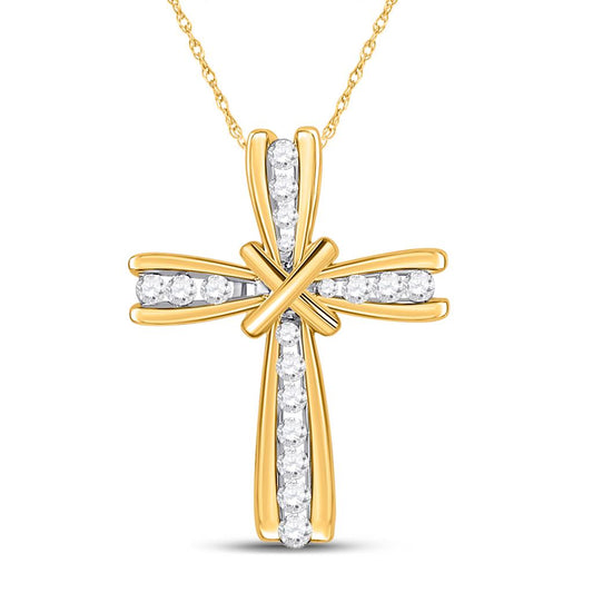 10k Yellow Gold Round Diamond Cross Pendant 1/6 Cttw